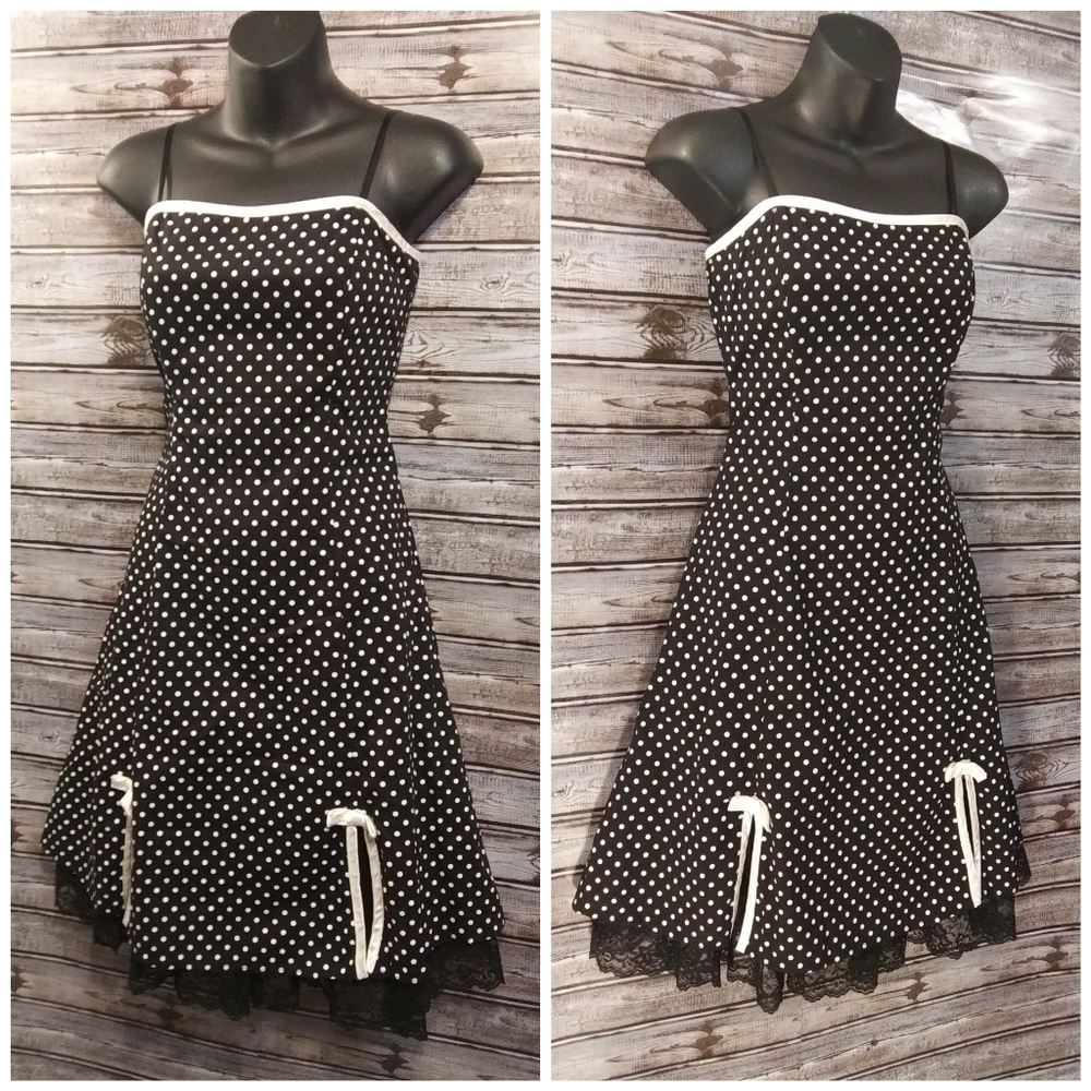 Polka Dot & Lace Full Midi Dress by BCX - Picture 4 of 7